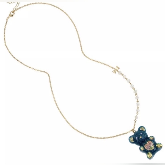 Betsey Johnson Jumbo Blue Glitter and Rhinestone Gummy Bear Long necklace! - Picture 2 of 11